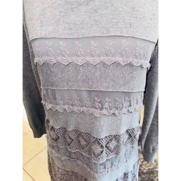Sundance Lace Crochet Linen Gray Knit Dress M Boho Cottage Core Peasent Hippie - Picture 7 of 10
